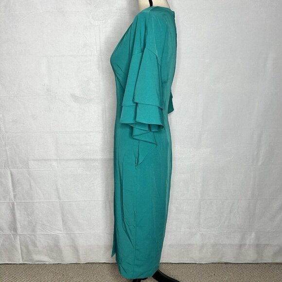 Lavish Alice Size 6 Teal Deep V-Neck Butterfly Sleeve Sheath Dress NWT Lined - Picture 5 of 9